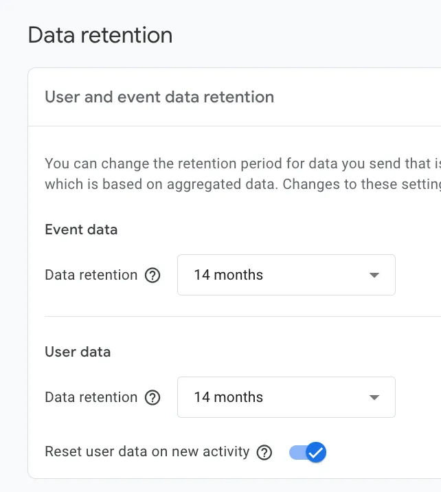 GA4 Data Retention Options